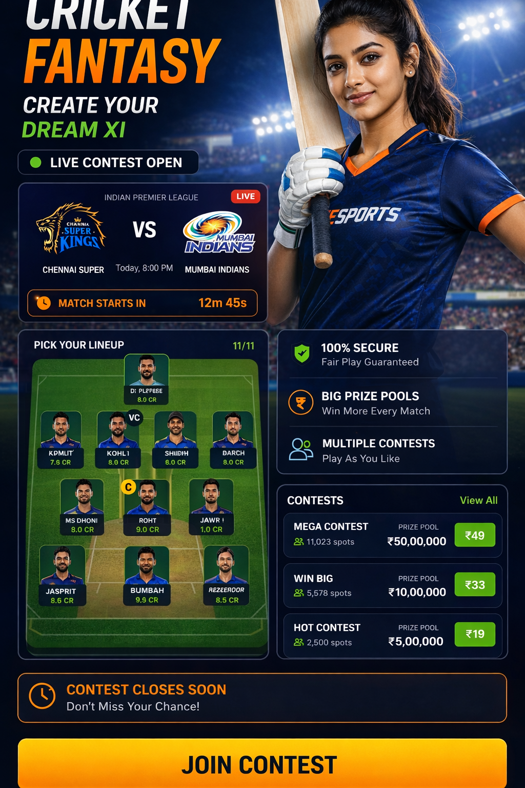 Come Club App cricket matchday visual